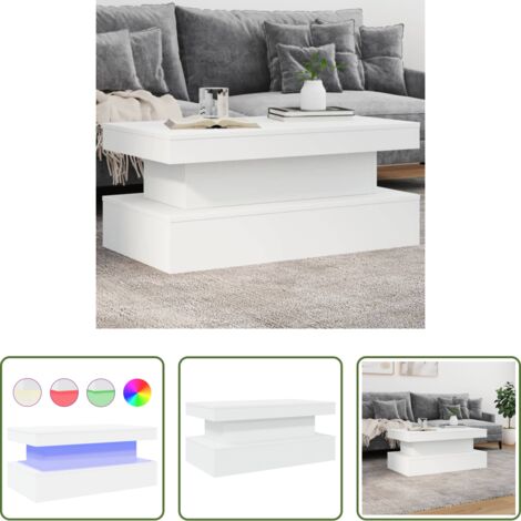 Luces LED RGB -  Mesa de centro con luces LED blanco 90x50x40 cm