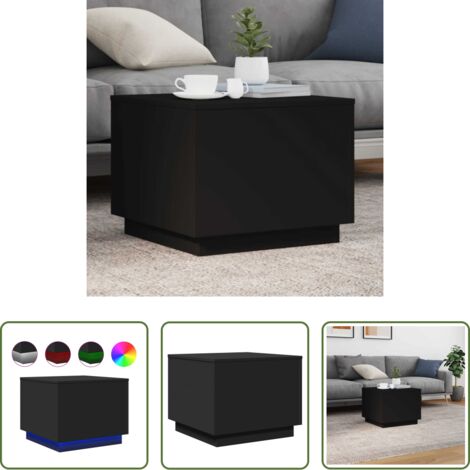Luces LED RGB -  Mesa de centro con luces LED negro 50x50x40 cm