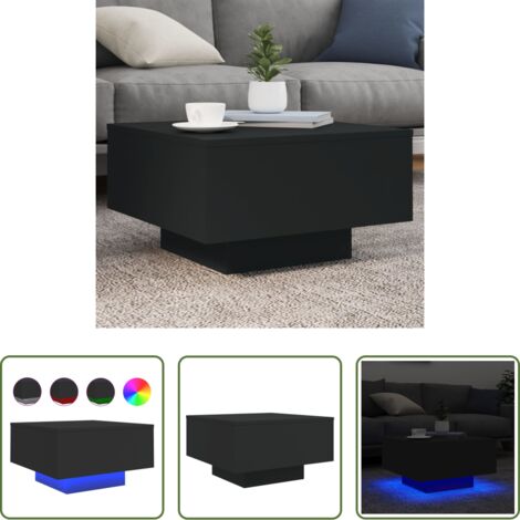 Luces LED RGB -  Mesa de centro con luces LED negro 55x55x31 cm