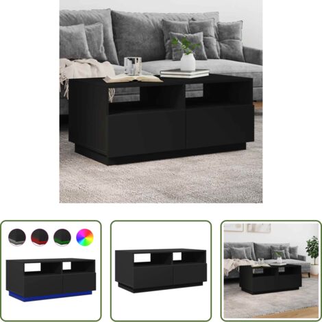 Luces LED RGB -  Mesa de centro con luces LED negro 90x49x40 cm