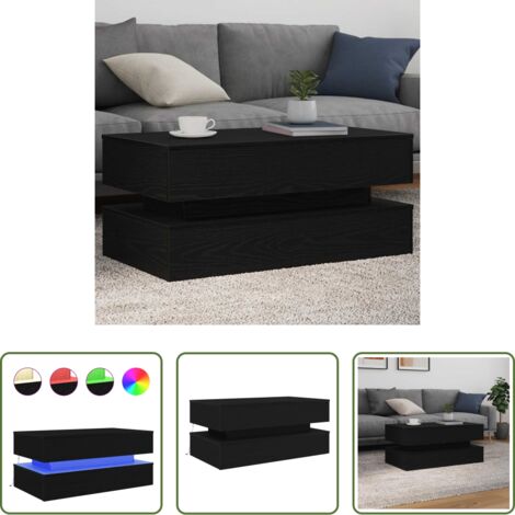 Luces LED RGB -  Mesa de centro con luces LED roble negro 90x50x40 cm