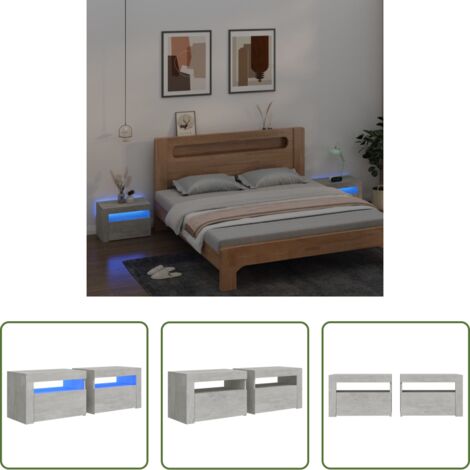 Luces LED RGB -  Mesitas de noche con LEDs 2 unidades gris hormigón 60x35x40 cm