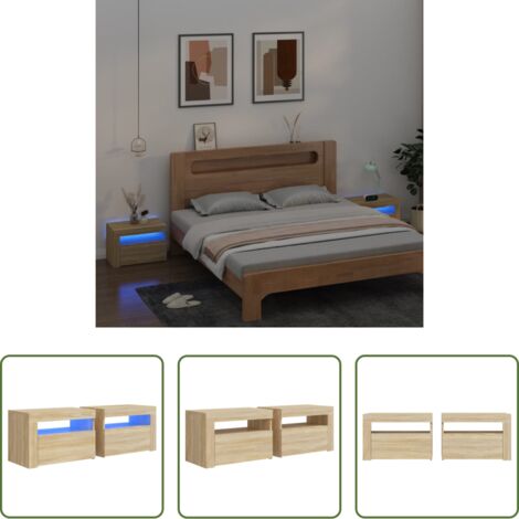 Luces LED RGB -  Mesitas de noche con luces LEDs 2 uds roble Sonoma 60x35x40 cm