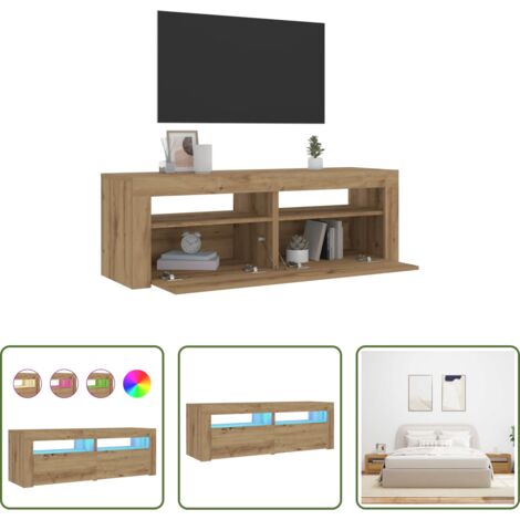 Luces LED RGB -  Mesitas de noche luces LEDs 2 uds roble artesanal 60x35x40 cm