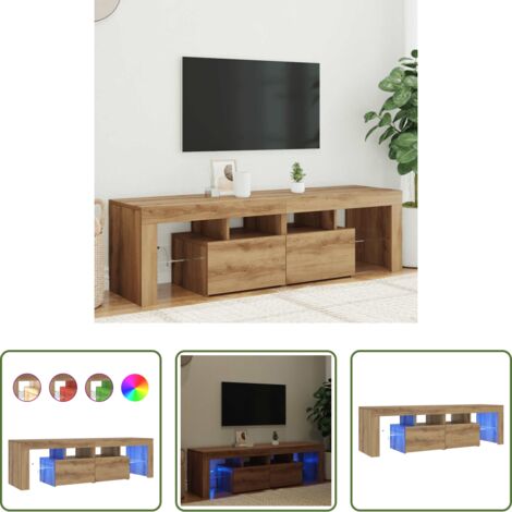 Luces LED RGB -  Mueble de TV luces LED madera roble artisan 140x36,5x40 cm