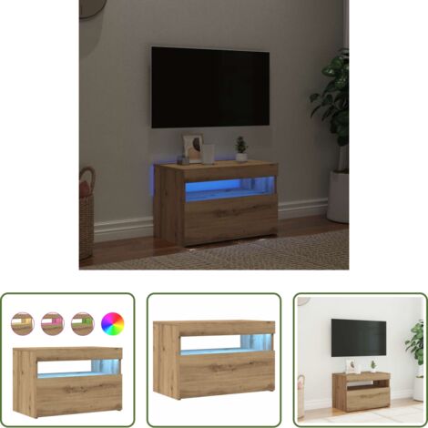 Luces LED RGB -  Mueble de TV luces LED madera roble artisan 60x35x40 cm