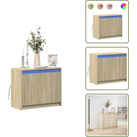 Luces LED RGB - vidaXL Aparador con LED madera de ingeniería roble Sonoma 72x34x61 cm - Almacenamiento