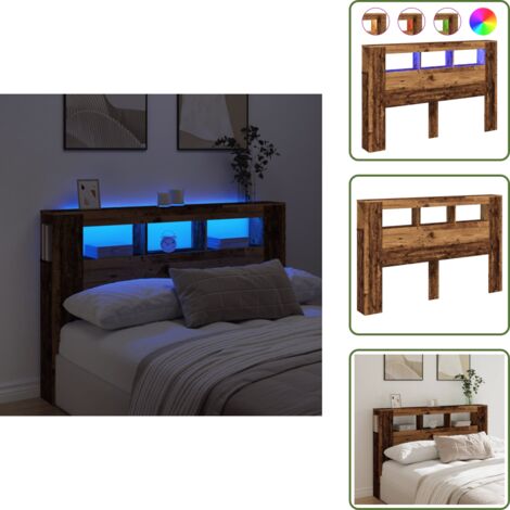 Luces LED RGB - vidaXL Cabecero con LED madera ingeniería envejecida 160x18,5x103,5 cm - Soporte para espalda