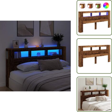 Luces LED RGB - vidaXL Cabecero con LED madera ingeniería envejecida 200x18,5x103,5 cm - Soporte para espalda