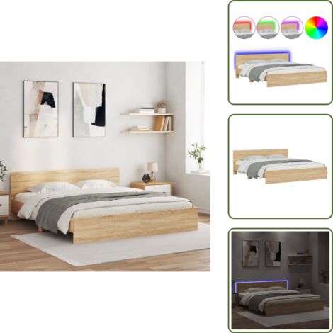 Luces LED RGB - vidaXL Estructura de cama cabecero y luces LED roble Sonoma 180x200 cm - Madera de ingeniería