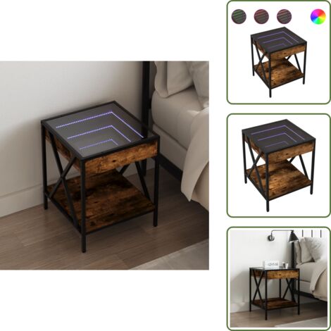 Luces LED RGB - vidaXL Mesita de noche con Infinity LED roble ahumado 40x40x49 cm - Decoración de hogar