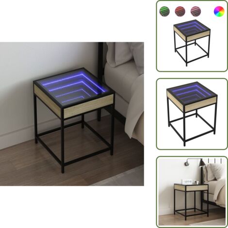 Luces LED RGB - vidaXL Mesita de noche con Infinity LED roble Sonoma 40x40x51 cm - Decoración de hogar
