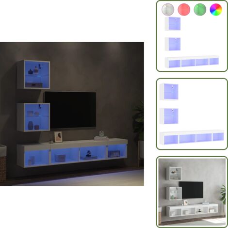 Luces LED RGB - vidaXL Muebles de TV de pared con LED 5 pzas madera ingeniería blanco - Almacenamiento en pared