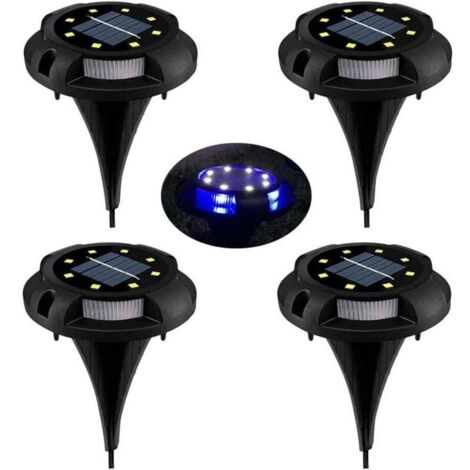 Luces LED solares para césped, 8 LED, juego de 4 focos solares impermeables IP65, luces decorativas para entrada, jardín, patio, jardín, césped, blanco (blanco natural + azul)