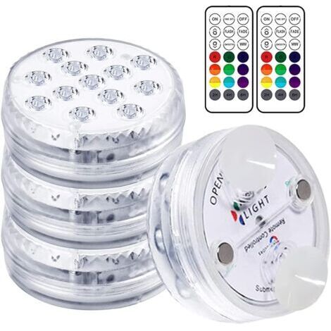 Luces LED sumergibles para piscina, 30-50 horas de iluminación, IP68, resistentes al agua, 16 colores RGB cambiantes, lámparas decorativas para acuarios, bañeras, jarrones, piscinas y estanques (4 uni