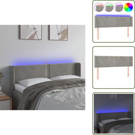 Luces LED - vidaXL Cabecero con LED de terciopelo gris claro 147x16x78/88 cm - Cabecero de cama