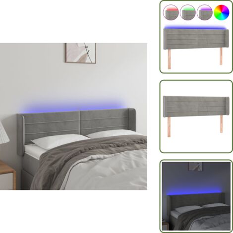 Luces LED - vidaXL Cabecero con LED de terciopelo gris claro 147x16x78/88 cm - Cabecero de cama