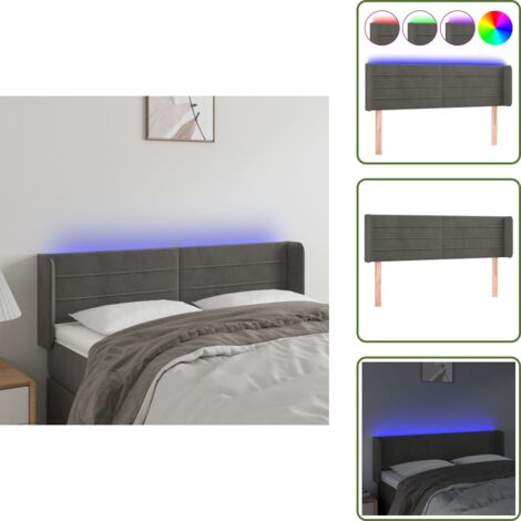 Luces LED - vidaXL Cabecero con LED de terciopelo gris oscuro 147x16x78/88 cm - Tira LED recortable