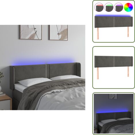 Luces LED - vidaXL Cabecero con LED de terciopelo gris oscuro 147x16x78/88 cm - Tira LED recortable