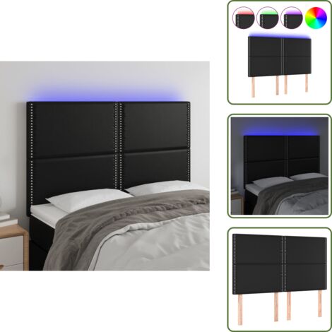 Luces LED - vidaXL Cabecero con luces LED cuero sintético negro 144x5x118/128 cm - Cabecero ajustable