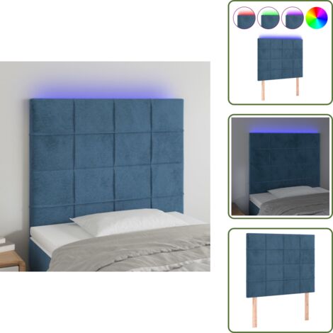 Luces LED - vidaXL Cabecero con luces LED terciopelo azul oscuro 100x5x118/128 cm - Cabecero de cama