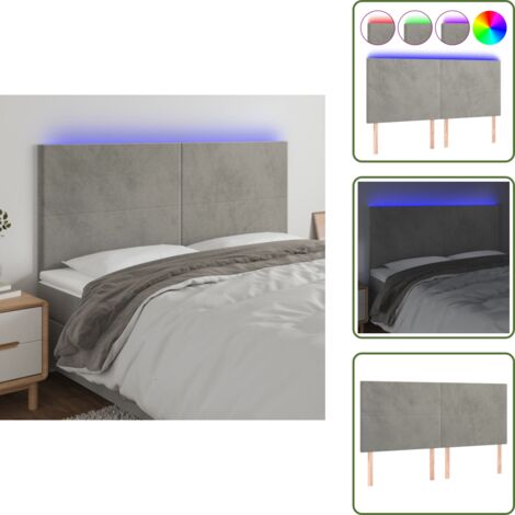 Luces LED - vidaXL Cabecero con luces LED terciopelo gris claro 180x5x118/128 cm - Cabecero de cama