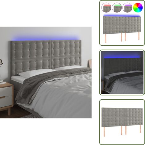 Luces LED - vidaXL Cabecero con luces LED terciopelo gris claro 180x5x118/128 cm - Cabecero de cama