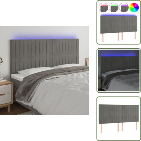 Luces LED - vidaXL Cabecero con luces LED terciopelo gris claro 180x5x118/128 cm - Cabecero de cama
