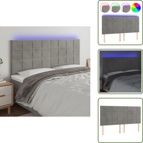Luces LED - vidaXL Cabecero con luces LED terciopelo gris claro 180x5x118/128 cm - Cabecero de cama