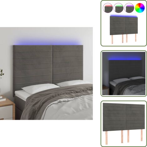 Luces LED - vidaXL Cabecero con luces LED terciopelo gris oscuro 144x5x118/128 cm - Cabecero de cama