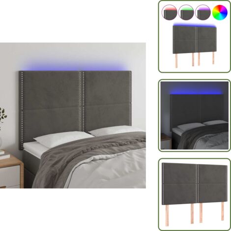 Luces LED - vidaXL Cabecero con luces LED terciopelo gris oscuro 144x5x118/128 cm - Cabecero de cama