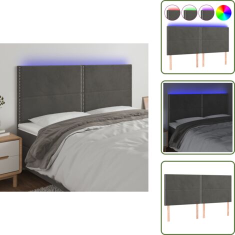 Luces LED - vidaXL Cabecero con luces LED terciopelo gris oscuro 180x5x118/128 cm - Cabecero de cama
