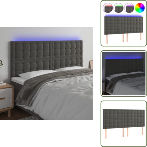Luces LED - vidaXL Cabecero con luces LED terciopelo gris oscuro 180x5x118/128 cm - Cabecero de cama