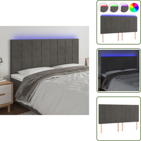 Luces LED - vidaXL Cabecero con luces LED terciopelo gris oscuro 180x5x118/128 cm - Cabecero de cama