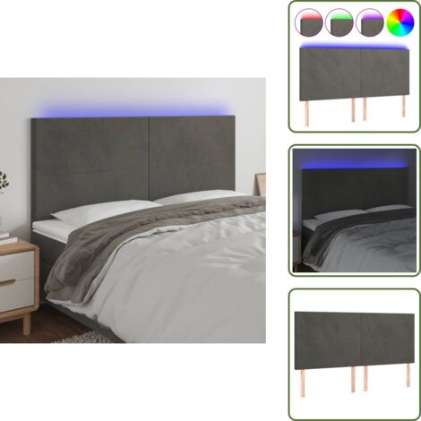 Luces LED - vidaXL Cabecero con luces LED terciopelo gris oscuro 180x5x118/128 cm - Cabecero de cama