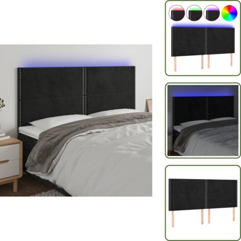 Luces LED - vidaXL Cabecero con luces LED terciopelo negro 180x5x118/128 cm - Cabecero de cama