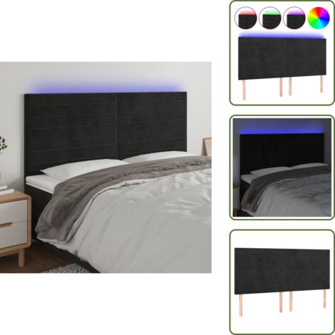 Luces LED - vidaXL Cabecero con luces LED terciopelo negro 180x5x118/128 cm - Cabecero de cama