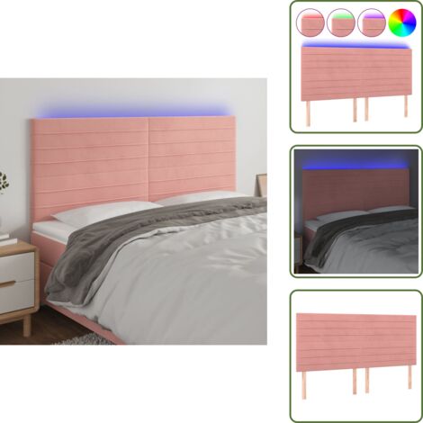 Luces LED - vidaXL Cabecero con luces LED terciopelo rosa 180x5x118/128 cm - Cabecero de cama