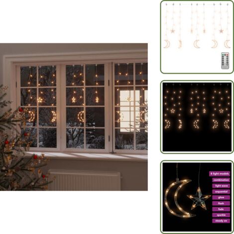 Luces LED - vidaXL Luces estrella y luna 138 LEDs blanco cálido con control remoto - Luces de interior