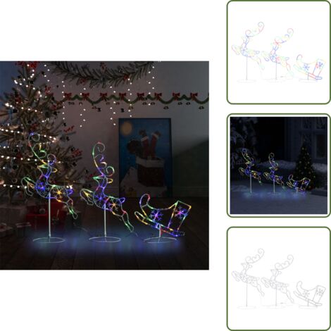 Luces LED - vidaXL Renos voladores y trineo de colores 260x21x87 cm - Iluminación festiva