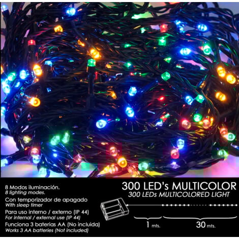MAURER Luces Navidad A Pilas 300 Leds Multicolor Interior / Exterior (IP44)