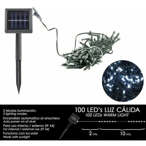 Luces Navidad Solar 100 Leds Luz Blanca Interior / Exterior (IP44)