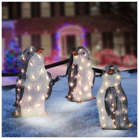 Luces navideñas de pingüino, 3 unidades, 20 LED, impermeables, amarillas cálidas, para jardín, decoración interior y exterior.