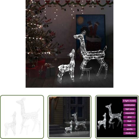 Luces navideñas -  Familia de renos de Navidad acrílico blanco frío 160 LEDs