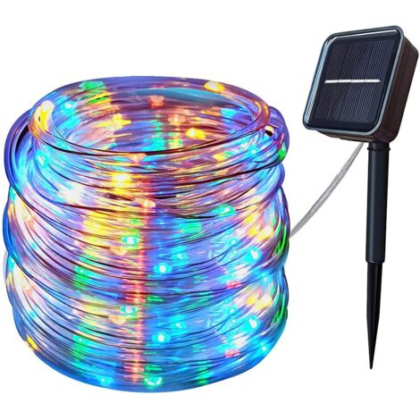 Luces navideñas solares de 12 m, 100 LED, 8 modos, impermeables IP44, 4,5 V, 6 W, multicolor