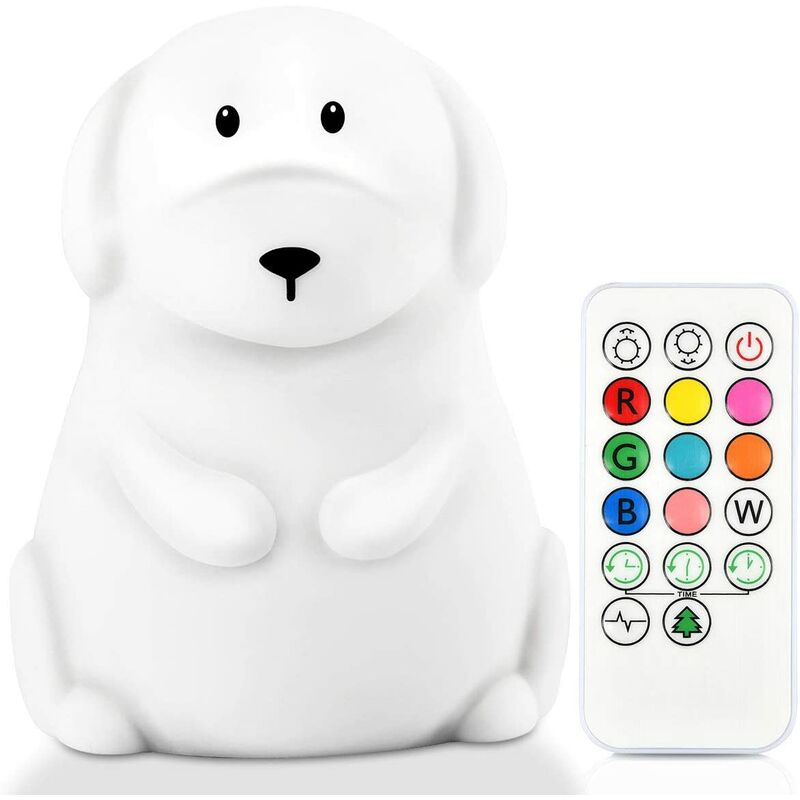

Luces nocturnas LED para niños, Yuede Cute Animal Silicone USB recargable luz nocturna - 9 colores que cambian con sensor táctil y perro con control