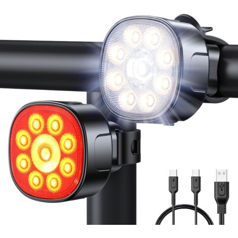 Luces para bicicleta [haz de luz puntual y de inundación], luces delanteras y traseras para bicicleta recargables por USB, 8+7 modos, potentes luces LED para bicicleta, impermeables IP65, accesorios p