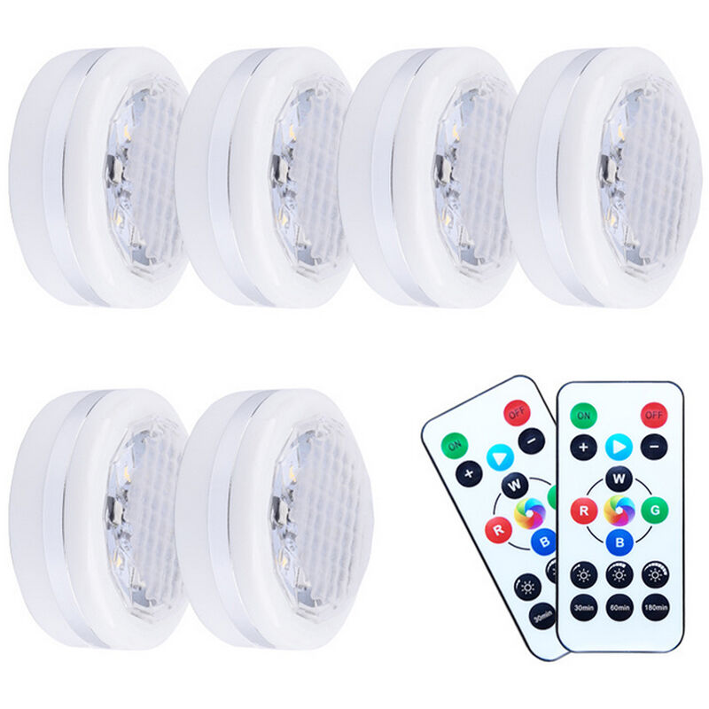 

Luces para debajo del gabinete operadas por baterias LED regulables Luz de disco con control remoto para cocina Colores RGBW que cambian las luces