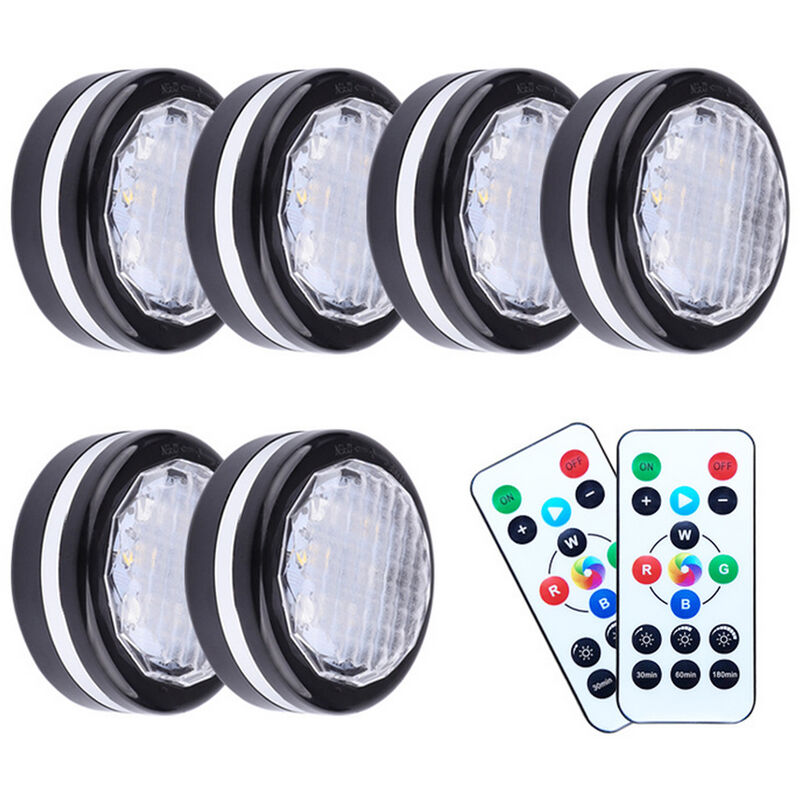 

Luces para debajo del gabinete operadas por baterias LED regulables Luz de disco con control remoto para cocina Colores RGBW que cambian las luces