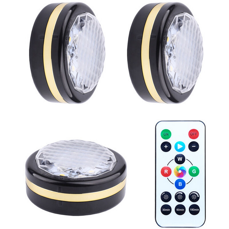 

Luces para debajo del gabinete operadas por baterias LED regulables Luz de disco con control remoto para cocina Colores RGBW que cambian las luces